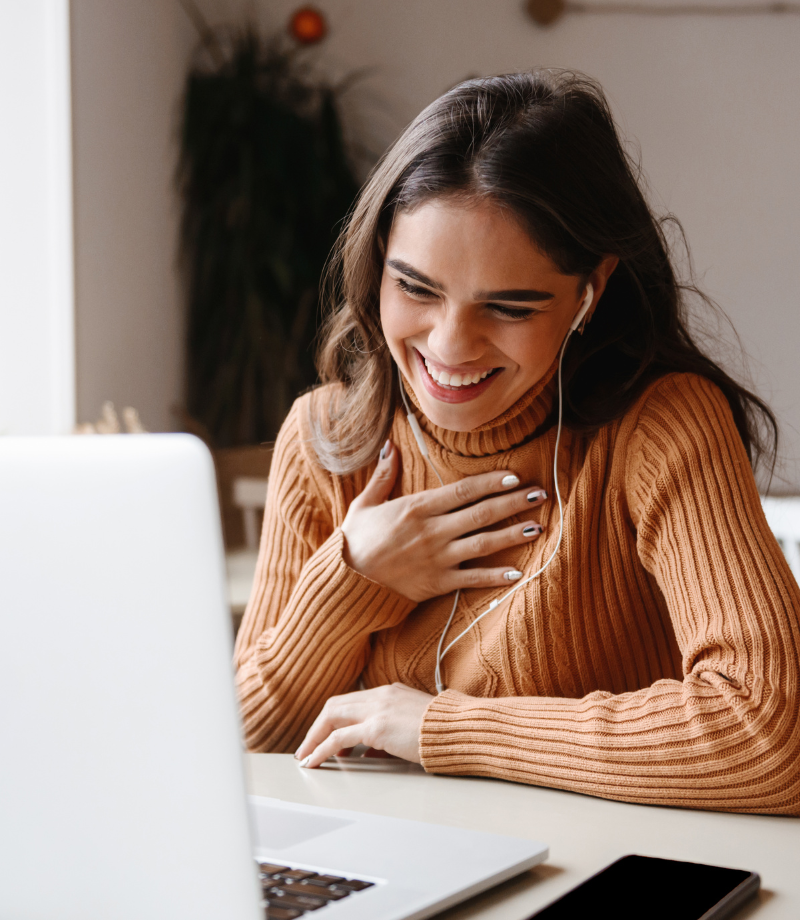 Client attending an online therapy session from home