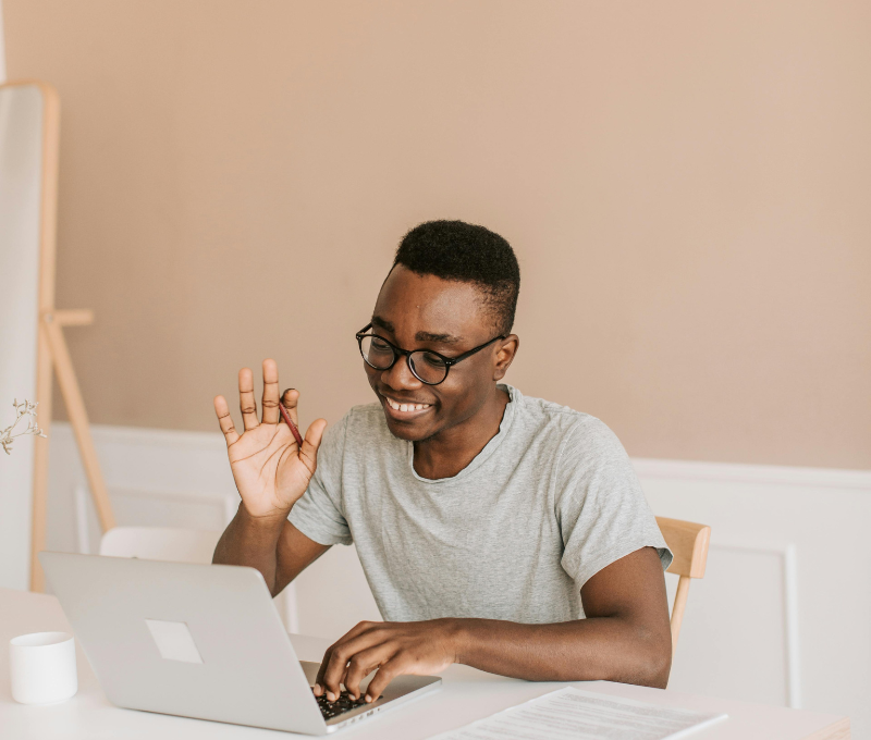 Client attending an online therapy session with Avena